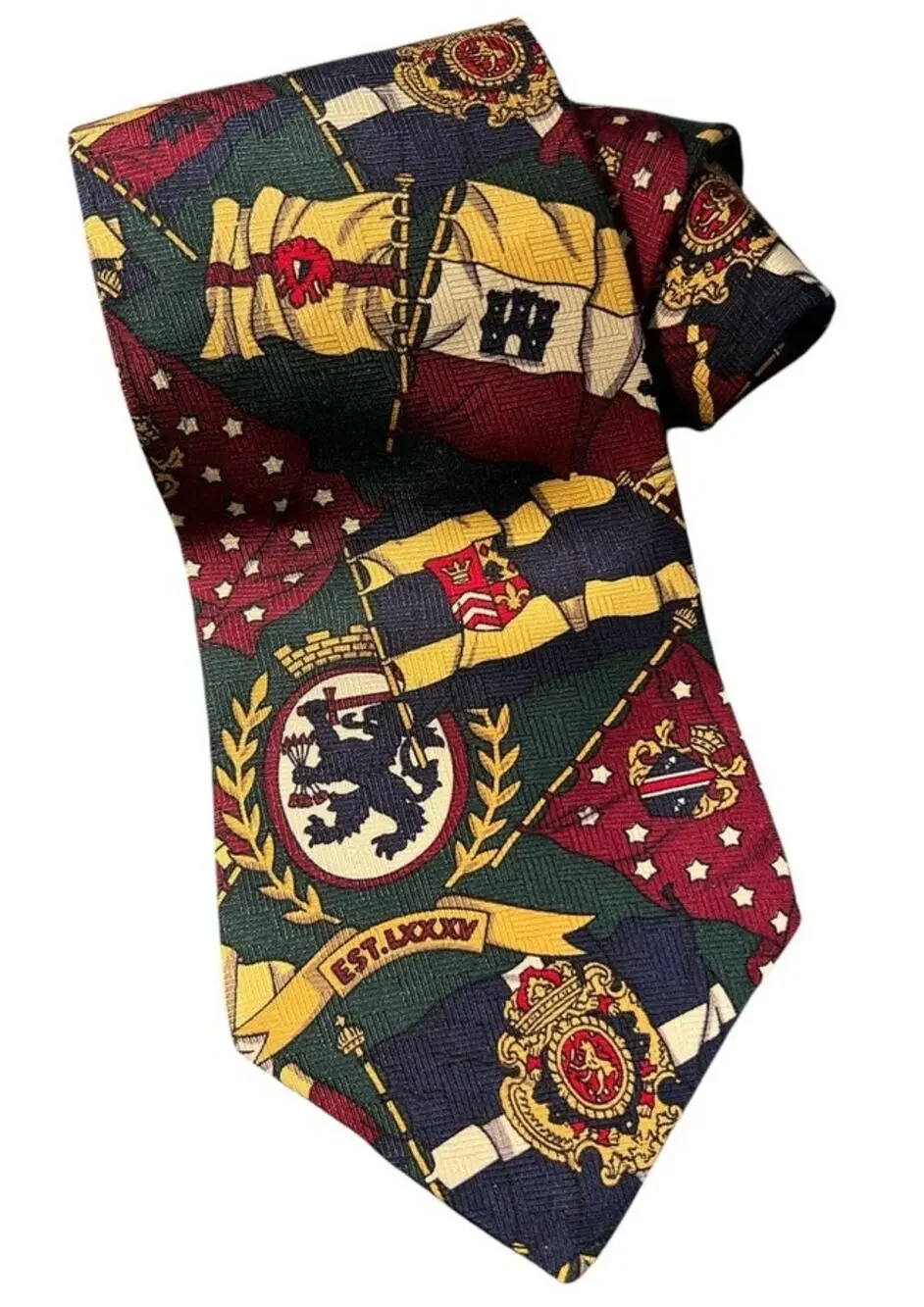 Vintage 90s 00s Tommy Hilfiger Silk Neck Tie Navy Green Red Gold Academia Preppy